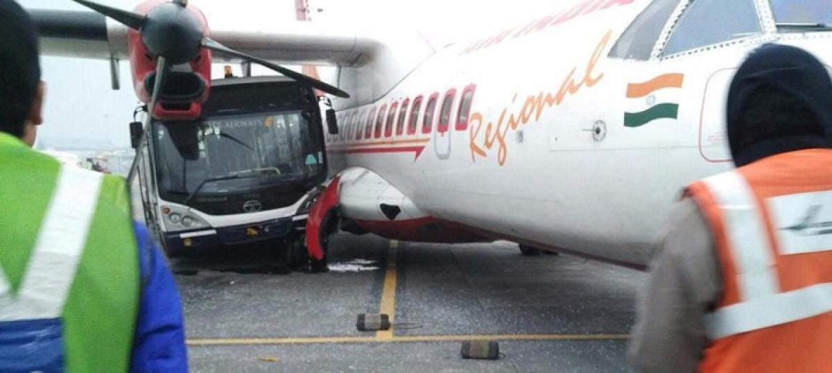 Bus hits parked aircraft at Kolkata airport